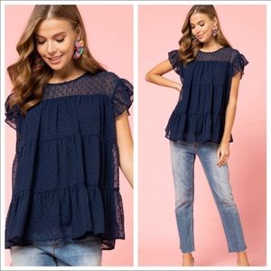 Dotted-Swiss tiered top in navy